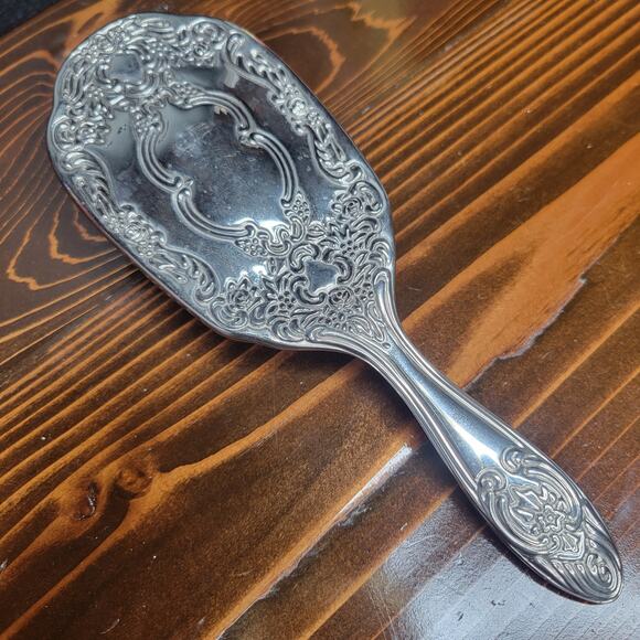 VTG Heavy Silver Plated Ornate Floral Filigree Grooming Vanity Hair Brush 7.75" - Picture 10 of 12
